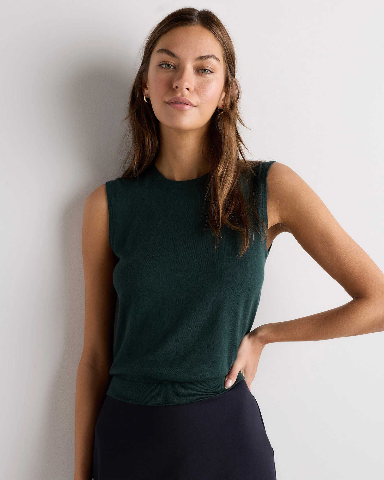 Quince | Women's Lightweight Cotton Cashmere Sweater Tank Top in Heather Oatmeal, Size Large | Quince