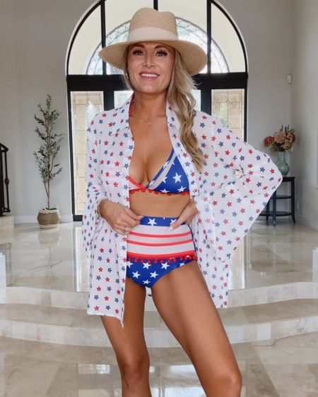 Patriotic outfits that I love this bathing suit is from Amazon and it is very cute. Wearing a size medium. I would size up if you're in between sizes.

#LTKVideo #LTKFindsUnder100 #LTKOver40
