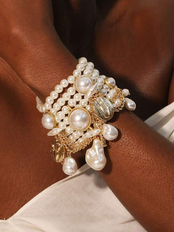 1pc Bohemian Style Multi-Layer Pearl Charm Bracelet, Suitable For Women's Evening Party, Date And Daily Wear | SHEIN