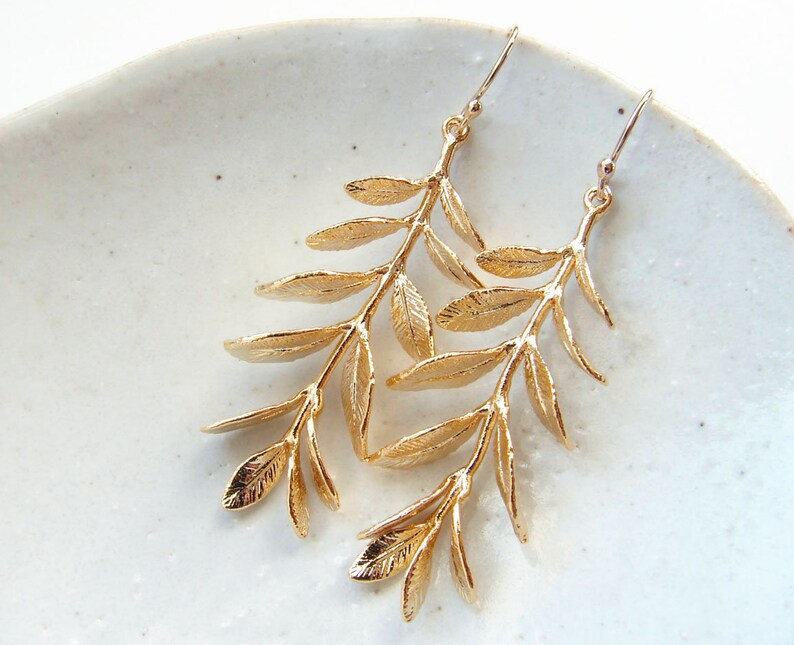 Gold Willow Branch Earrings. 14K GF Ear Wire. Matte Gold Leaf Earrings. Bridesmaid Gift. Simple E... | Etsy (US)