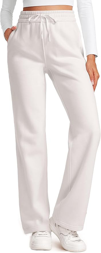 CRZ YOGA Cotton Fleece Lined Sweatpants Women Straight Leg Casual Lounge Sweat Pants for Women | Amazon (US)