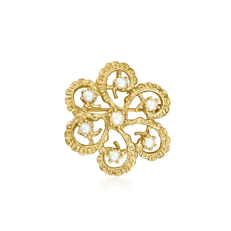 C. 1980 Vintage 2.5mm Cultured Pearl Flower Pin/Pendant in 14kt Yellow Gold | Ross-Simons