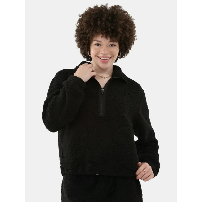 No Boundaries Half Zip Plush Pullover with Pockets, Women's and Women's Plus | Walmart (US)
