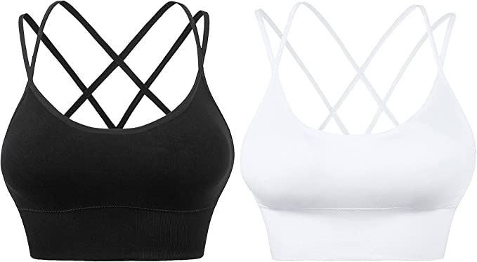 Evercute Cross Back Sport Bras Padded Strappy Criss Cross Cropped Bras for Yoga Workout Fitness L... | Amazon (US)