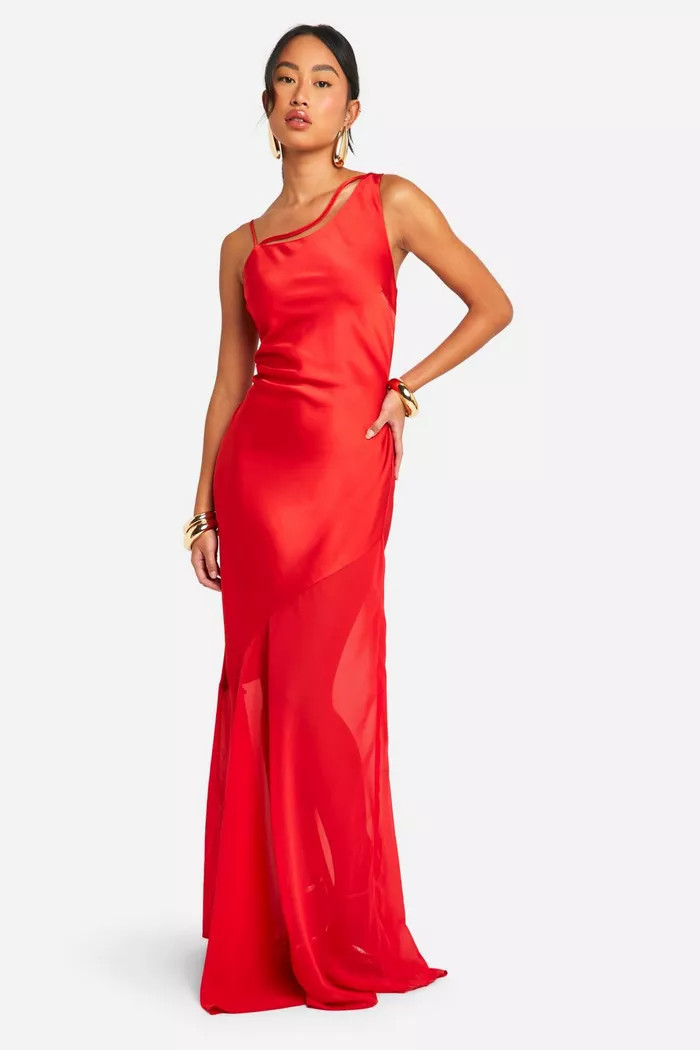 Satin Chiffon Assymteric Hem Maxi Dress | Boohoo.com (UK & IE)