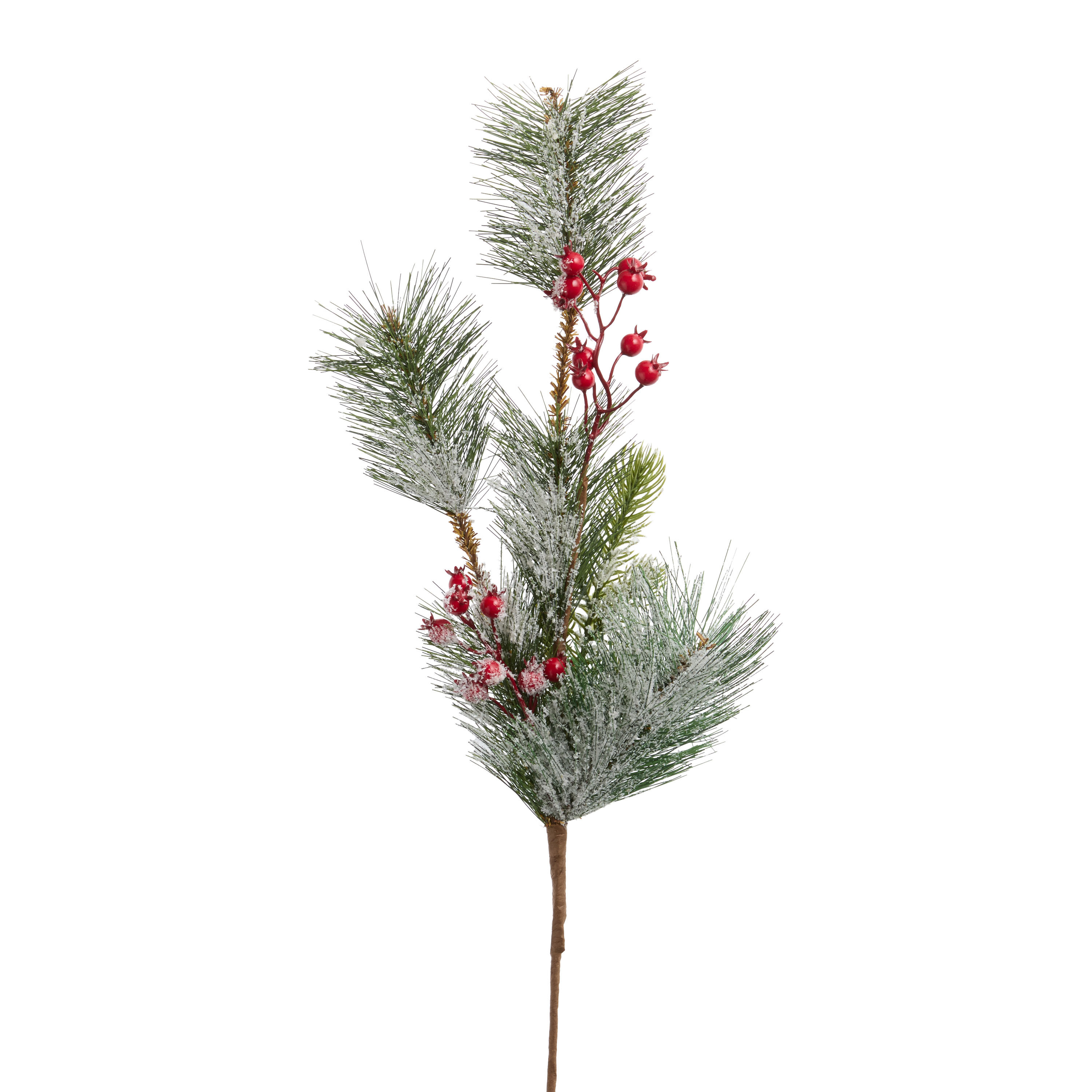 Icy Green Bottlebrush Faux Pine with Red Berries Pick | World Market