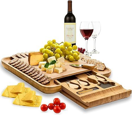 Bambüsi Cheese Board and Knife Set - Bamboo Charcuterie Board and Cheese Platter - Wood Meat/Che... | Amazon (US)