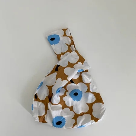 Flowers Hand Held Canvas Bag Cotton Handbags Ladies Tote Wrist Bags Brown Flowers | Walmart (US)