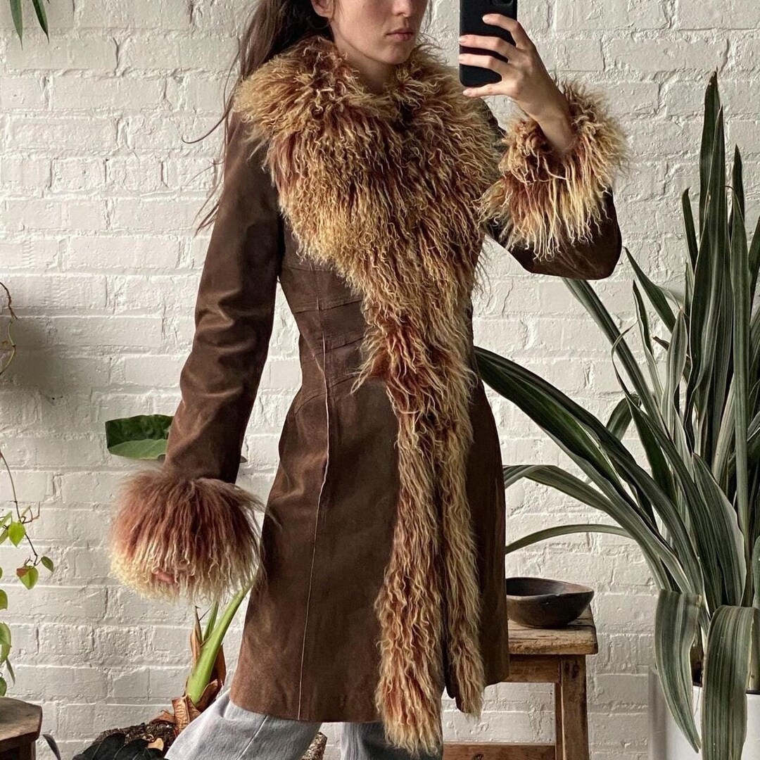Women's Penny Lane Sheepskin Shearling Fur Trench Coat real Suede Leather Full Length Overcoat du... | Etsy (US)