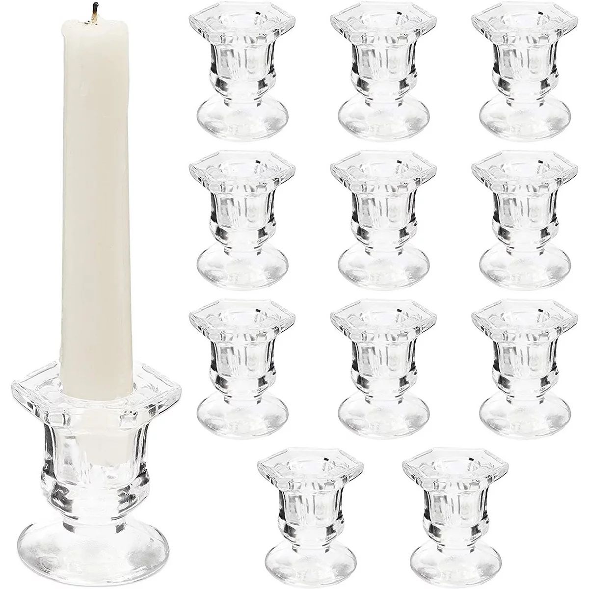Juvale Glass Candle Holders Set, Clear Taper Candlestick Holder (12 Pack) | Kohl's