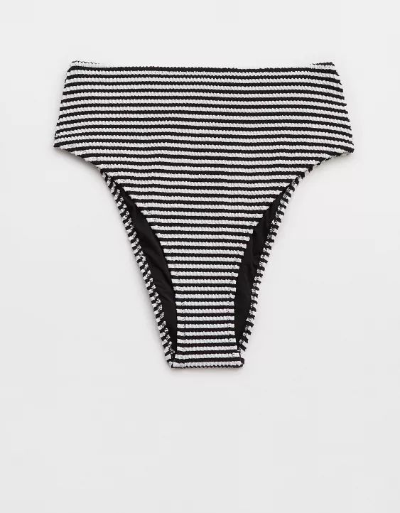 Aerie Crinkle Stripe High Cut Cheeky Bikini Bottom | American Eagle Outfitters (US & CA)