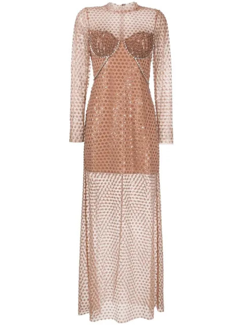 Self-Portrait crystal-embellished Sheer Maxi Dress - Farfetch | Farfetch Global