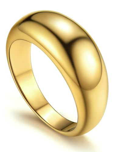 Womens Gold Ring, Shiny Polished Large Chunky Ring Thick Dome Gold Rings for Women, Size 8, Gift Box Included | Amazon (US)