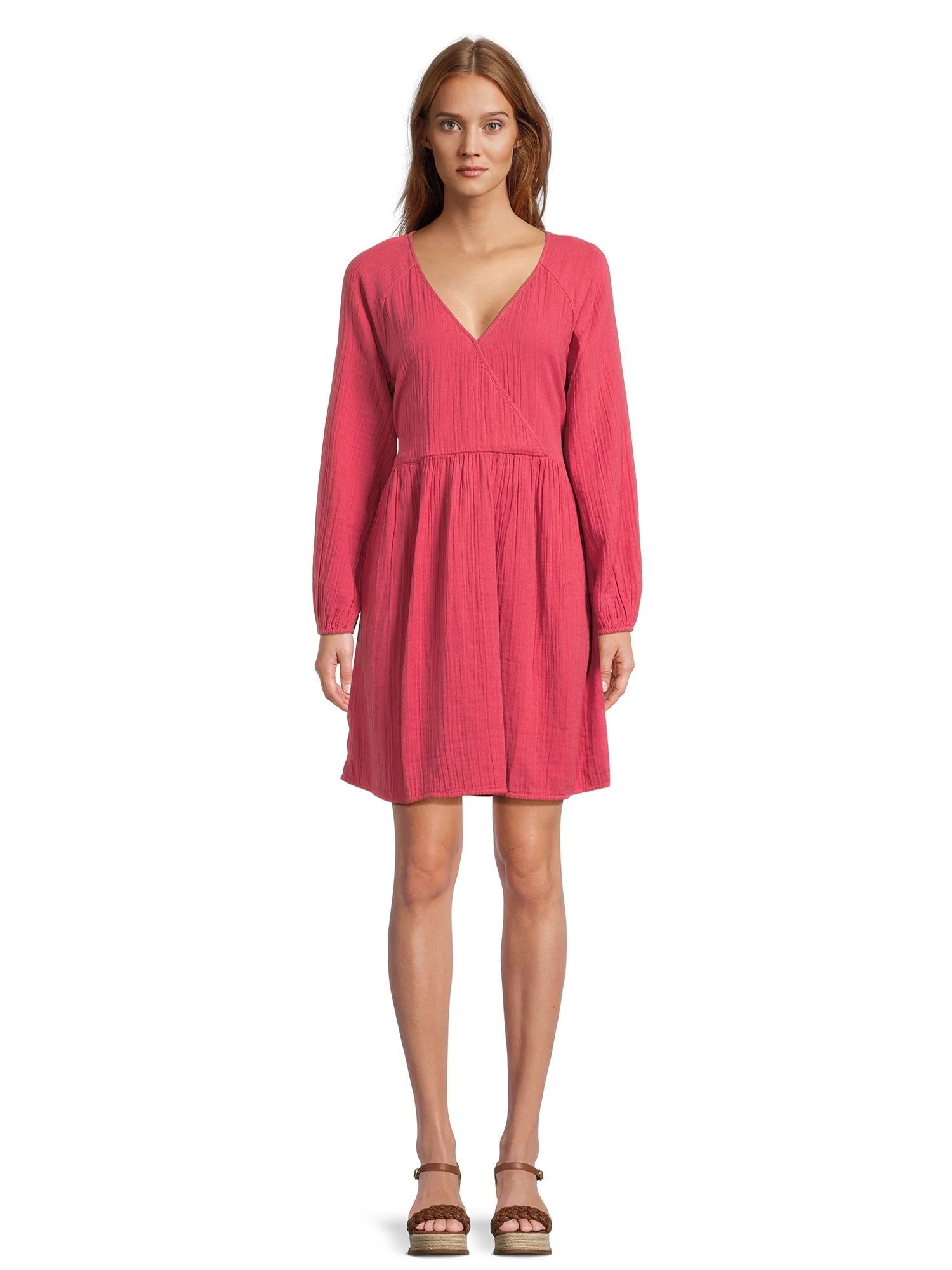 Time and Tru Women’s Mini Wrap Dress, Sizes XS-XXXL | Walmart (US)