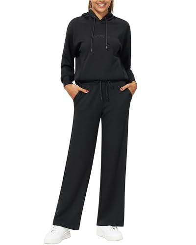 Stelle Sweat Suits for Womens 2 Piece Sweat Set Long Sleeve Hoodie Sweatsuits Sets Drawstring Sweatpants with Pockets (Black,X-Large) | Amazon (US)