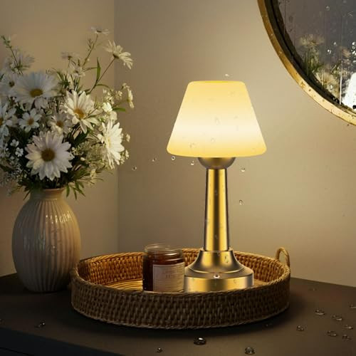 Cordless Table Lamp, Rechargeable Touch LED Lamp with 3 Color Temps & Stepless Dimming, Portable Battery Operated Light for Bathroom, Shower, Bedroom, Patio, Indoor/Outdoor Use, IP65 Waterproof | Amazon (US)