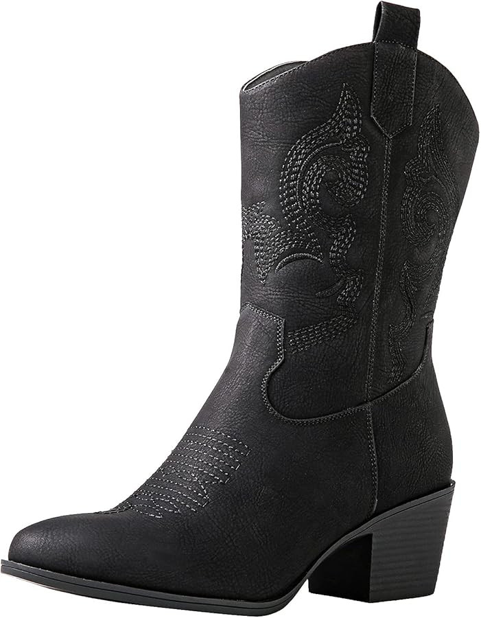 GLOBALWIN Women's Mid Calf The Western Cowgirl Boots Fashion Cowboy Boots For Women Chunky Low He... | Amazon (US)