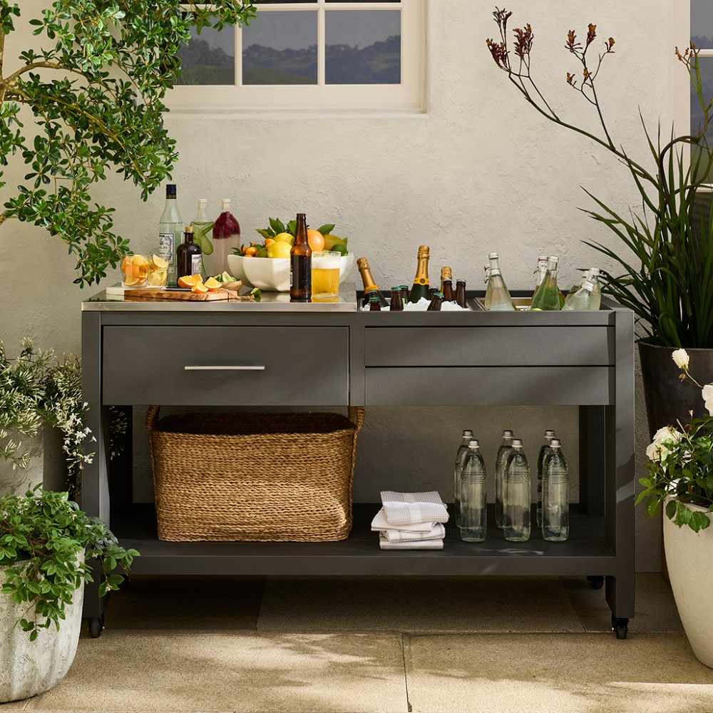 Larnaca Outdoor Slate Grey Metal Prep Table (58") | Williams-Sonoma
