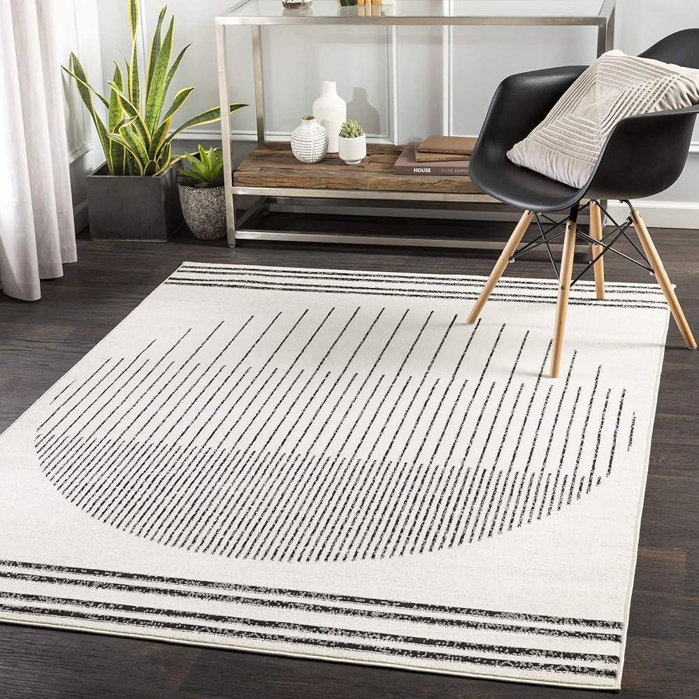 Penrod Modern Geometric Area Rug,5' x 7',Black/Ivory | Amazon (US)