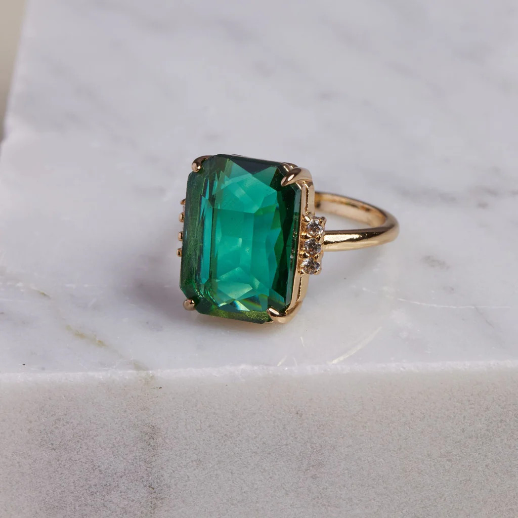 Green Marie Statement Ring | Nickel and Suede