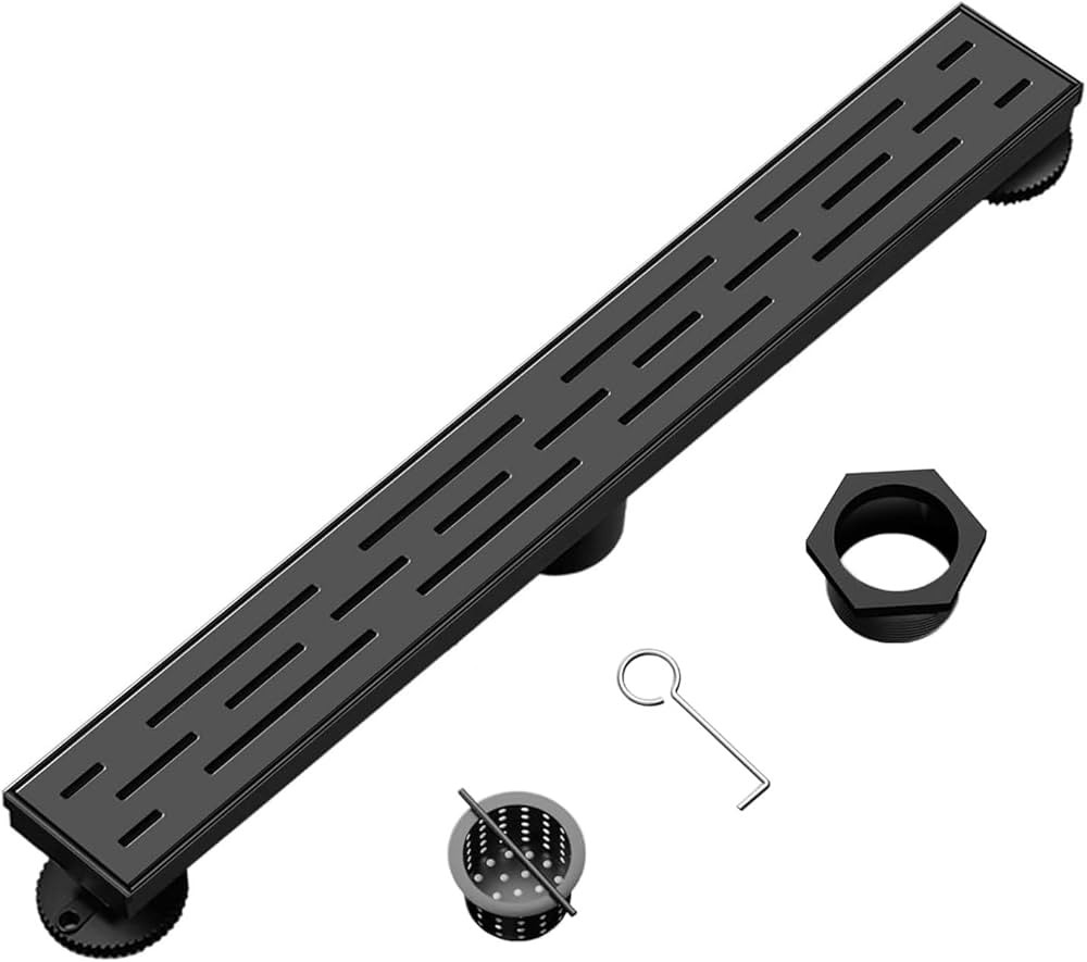 24 Inch Linear Shower Drain Black with Brickwork Cover, Rectangular Floor Drain 304 Stainless Ste... | Amazon (US)