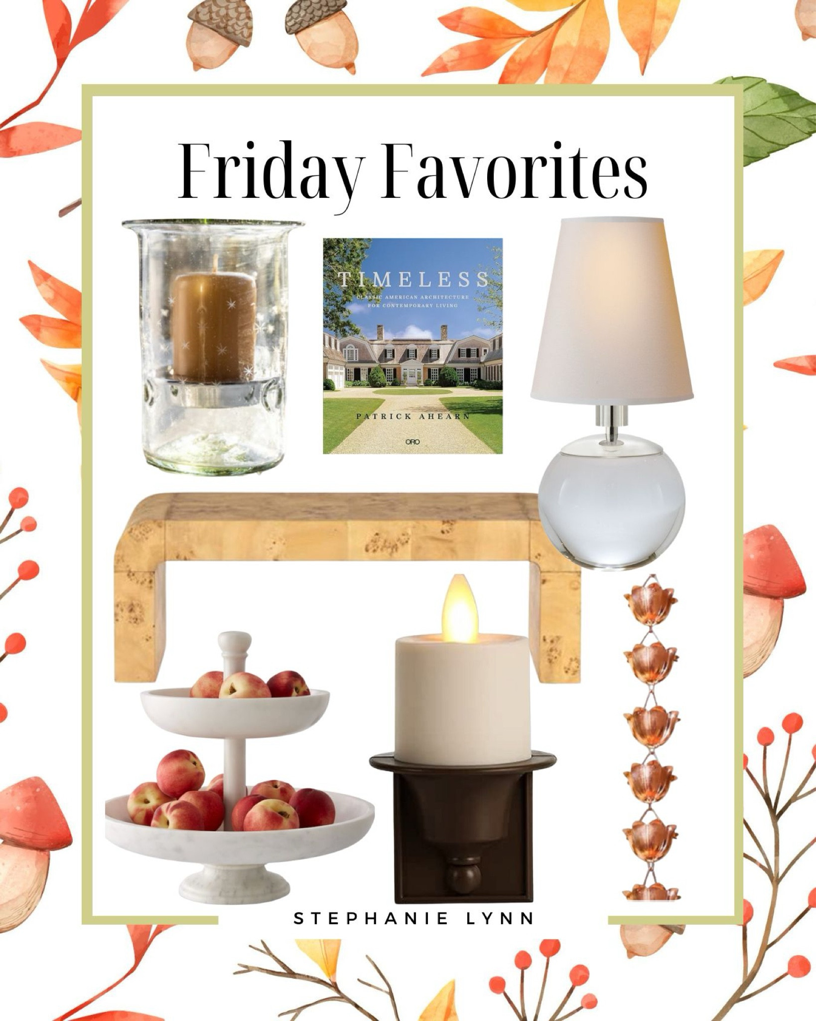 These Friday Favorites are either some of my home decor faves in my living room, or the home decor I have had my eye on and want! Including my favorite visual comfort lamp, the perfect festive votive candle holder, the best coffee table book, my dream coffee table book, the perfect marble fruit bowl, the frameless candle night light, and the rain chain I fell in love with at Rosemary beach! Happy shopping!

#LTKSeasonal #LTKhome #LTKHoliday