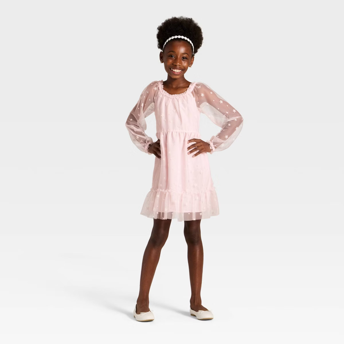 Girls' Long Sleeve Flocked Mesh Dress - Cat & Jack™ | Target
