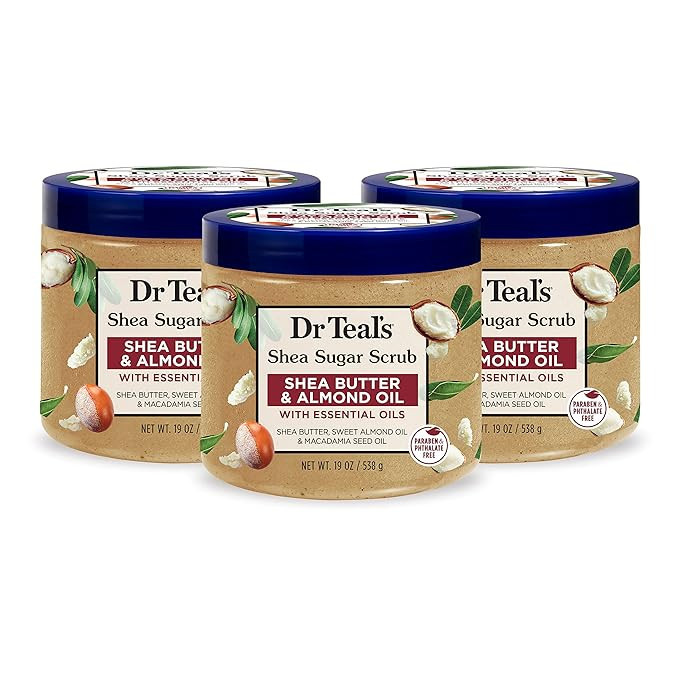 Dr Teal's Shea Sugar Body Scrub, Shea Butter with Almond Oil & Essential Oils, 19 oz (Pack of 3) ... | Amazon (US)