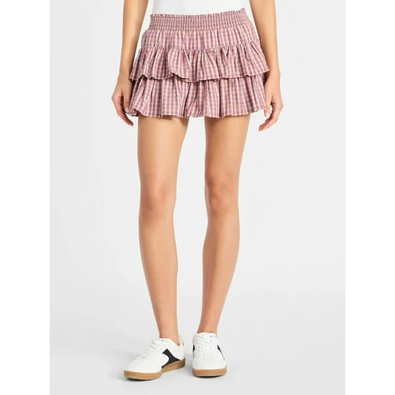 No Boundaries Woven Cotton Plaid Mini Skort, Women's | Walmart (US)