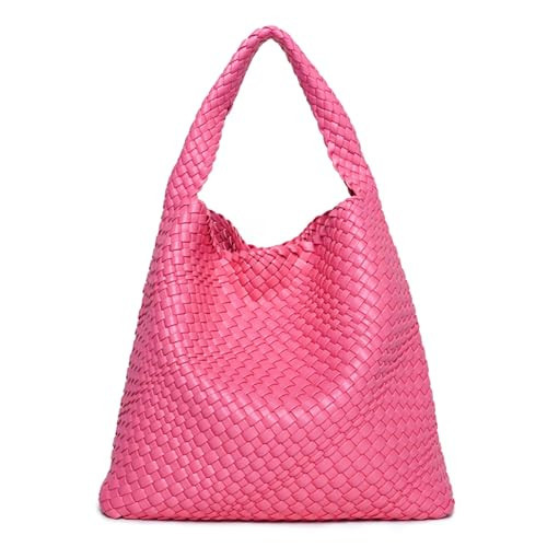 NEWBELLA Woven Bag Purses and Handbags for Women, PU Leather Shoulder Bags Top-Handle Bags With Purses (Pink, Medium) | Amazon (US)