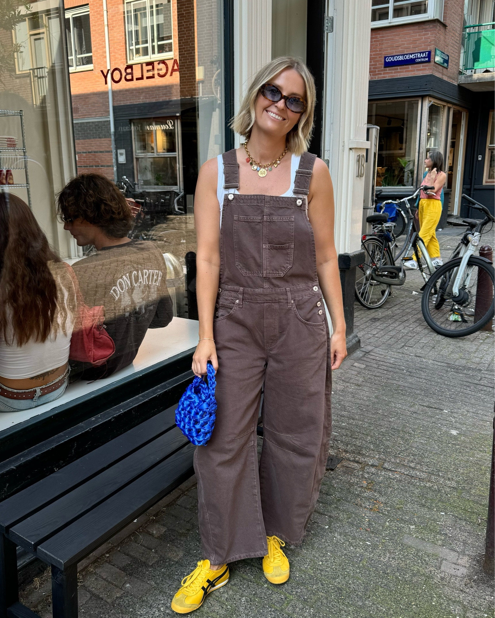 Chocolate brown barrel leg overalls for autumn!

Colbolt blue bag: nott bags
Charm necklace: Logan Tay
Yellow sneakers: Onitsuka tiger
Blue lense sunglasses: messy weekend 

#FashionMonth #LTKuk #LTKautumn