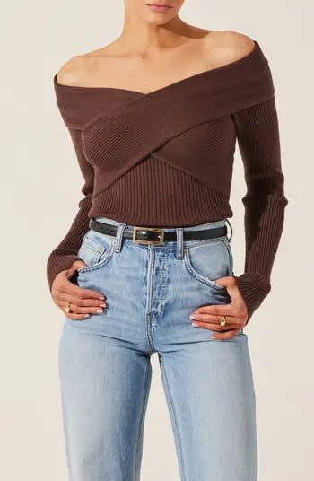 Crossover Off The Shoulder Rib Sweater | Nordstrom