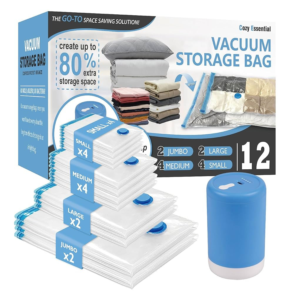 12 Pack Travel Vacuum Storage Bags with Portable Electric Pump, Vacuum Seal Space Saver Bags for ... | Amazon (US)