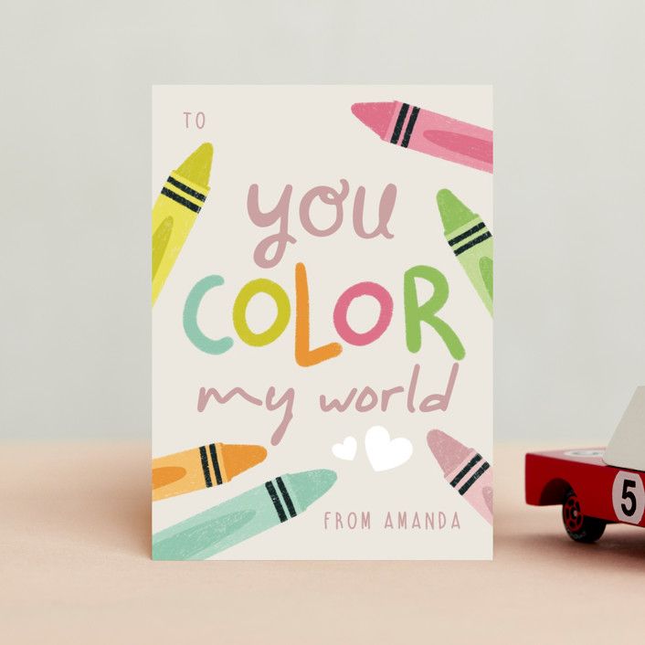 "You color my world" - Customizable Classroom Valentine's Day Cards in Beige or Pink by Orasie. | Minted