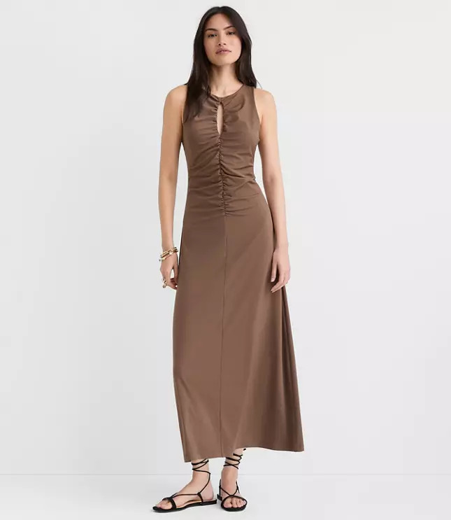 Keyhole Ruched Midi Dress | LOFT