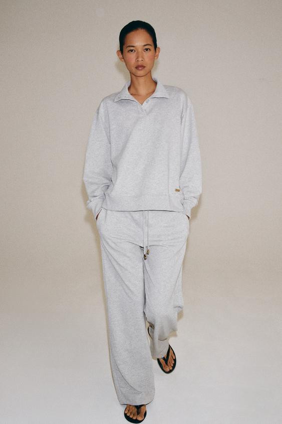 Zara - Wide-Leg Plush Trousers - Grey Marl - L - Woman | Zara UK
