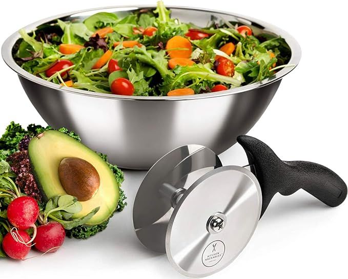 Salad Chopper Blade and Bowl – Stainless Steel Salad Cutter Bowl with Chef Grade Mezzaluna Sala... | Amazon (US)