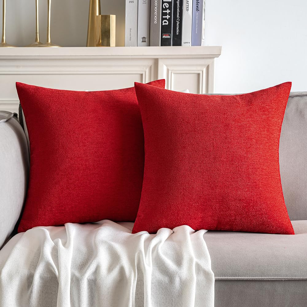 MIULEE Pack of 2 Red Decorative Pillow Covers 20x20 Inch Soft Chenille Couch Throw Pillows Farmho... | Amazon (US)