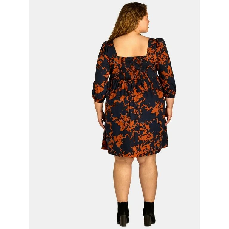 Terra & Sky Women's Plus Size Sweetheart Neckline Mini Dress with 3/4-Length Sleeves, 0X-4X - Wal... | Walmart (US)