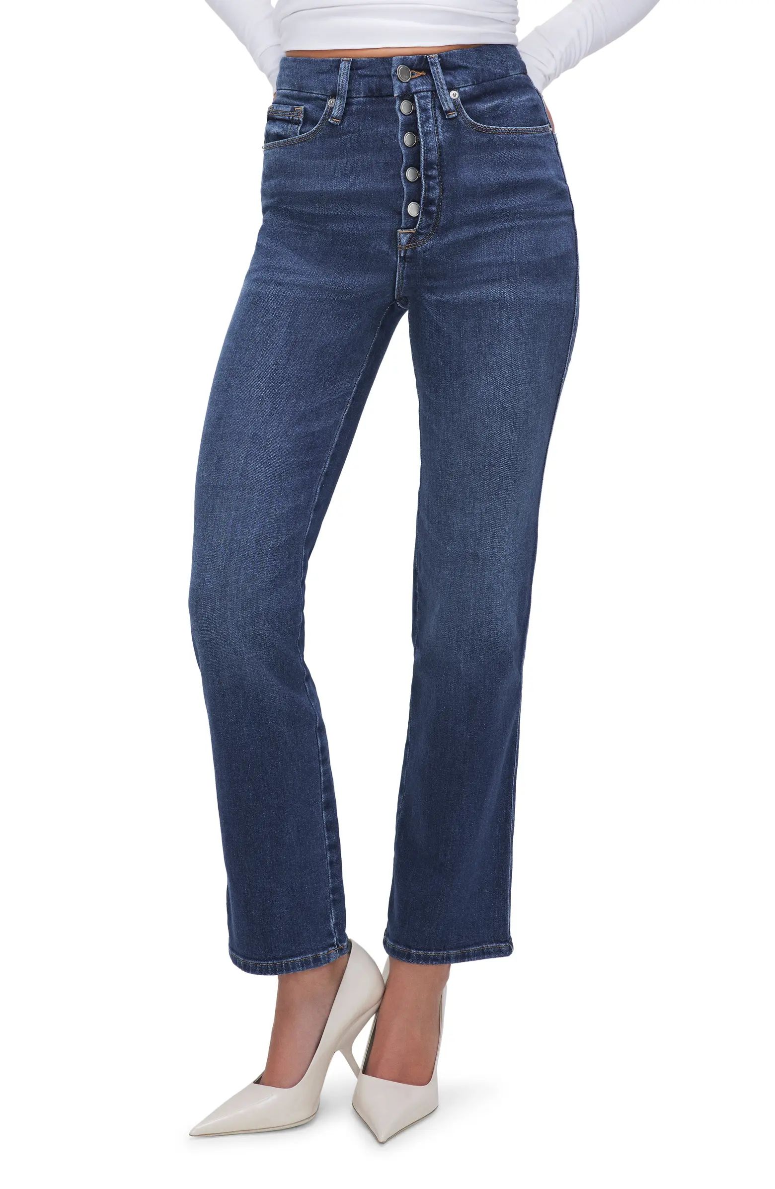 Good Curve Exposed Button High Waist Straight Leg Jeans | Nordstrom