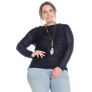 Hadari Women's Plus Size Casual Sequin Knit Sweater | Bed Bath & Beyond