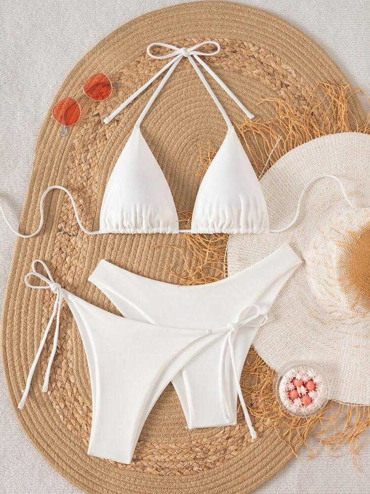 Swim Chiccia 3pcs/Set Women Solid Color Halter Neck Bikini Set | SHEIN