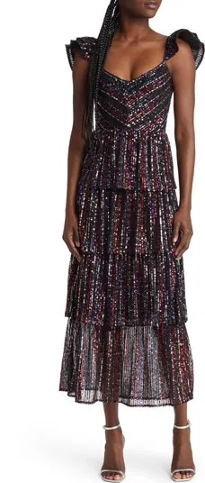 Quintana Ruffle Sequin Tiered Cocktail Dress | Nordstrom