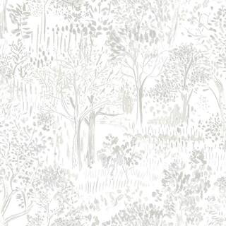 Chesapeake Walden Grey Forest Fabric Pre-Pasted Matte Strippable Wallpaper 3124-13892 - The Home ... | The Home Depot