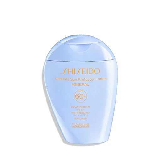Shiseido Ultimate Sun Protector Lotion Mineral SPF 60+ - Sheer, Broad-Spectrum Sunscreen for Face & Body - Visibly Improves Fine Lines, Smoothness & Skin Tone - Fragrance Free, All Skin Types - 150 mL | Amazon (US)