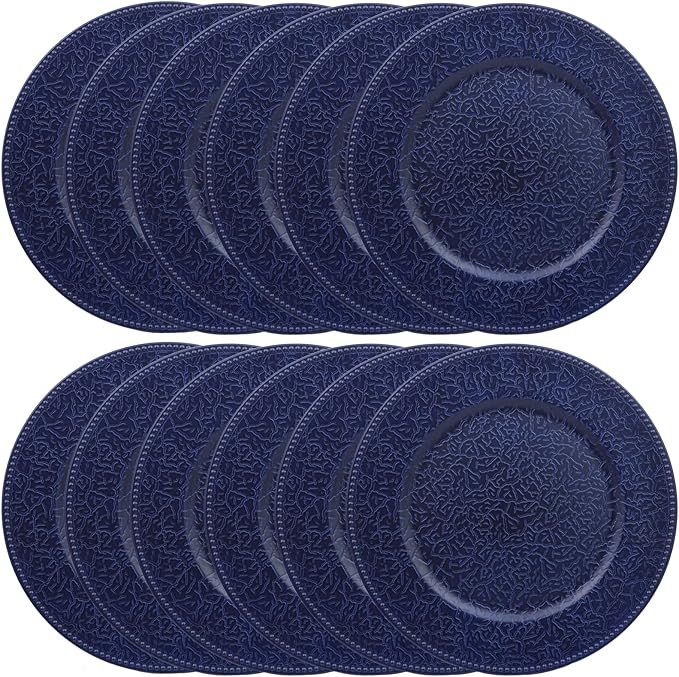 Navy Blue Chargers for Dinner Plates with Beaded Rims, Set of 12 Plastic Bulk Wedding Charger Pla... | Amazon (US)