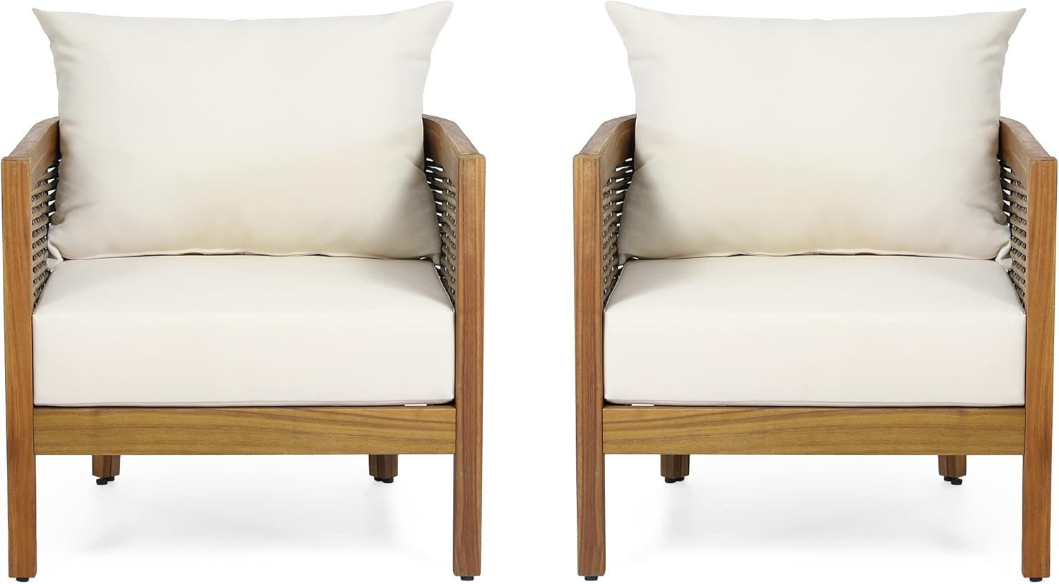 Christopher Knight Home Burchett Outdoor Acacia Wood Club Chairs with Cushions, Beige, Brown | Amazon (US)