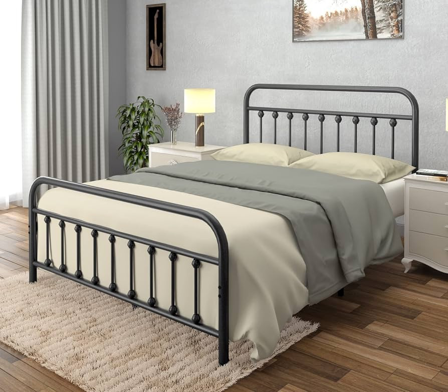 AMBEE21 Vintage Queen Metal Bed Frame with Headboard and Footboard Platform/Wrought Iron/Heavy Du... | Amazon (US)