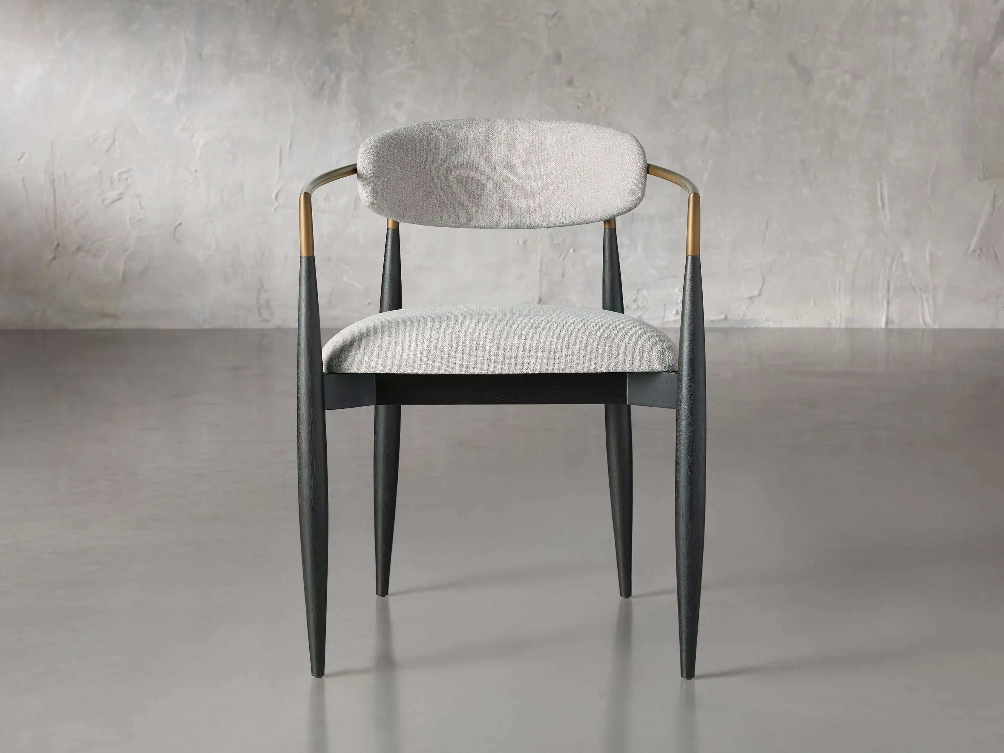 Jagger Dining Arm Chair in Downy Linen / Black with Antique Brass | Arhaus