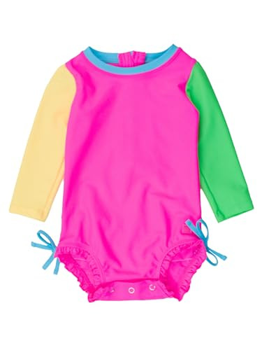 Amazon.com: RuffleButts Baby Girls UPF 50+ Sun Protection Novelty Print Long Sleeve One Piece Ras... | Amazon (US)